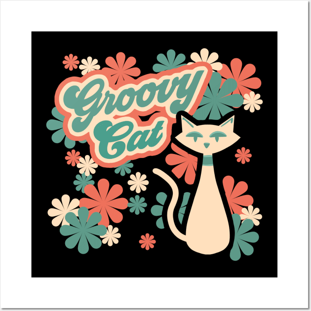 Groovy Cool Funky Cat Psychedelic Retro Vintage 60s Flower Power Wall Art by ksrogersdesigns